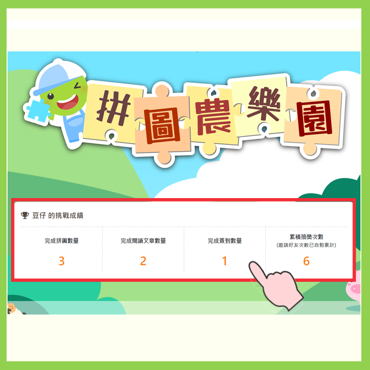 每日獲得的抽獎次數，系統皆會自動累積與紀錄，參與者可隨時於個人頁面查看目前進度。