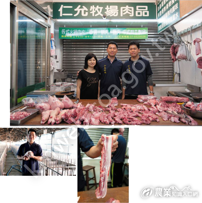 開著空調的密閉式販售環境可維持肉品新鮮。林岳昌繼承家業，也學習新觀念，讓牧場經營更上一層樓。油花完美的肉品，來自選育和飼養的用心。