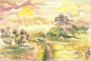 漫天晚霞牽牛歸