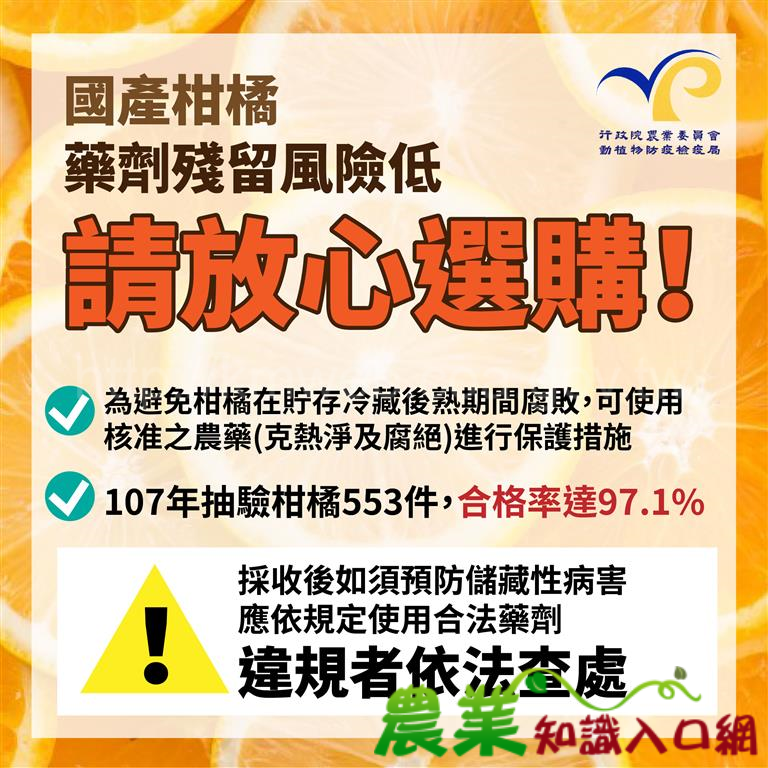 防檢局籲請柑橘農友合法使用藥劑，避免違規受罰