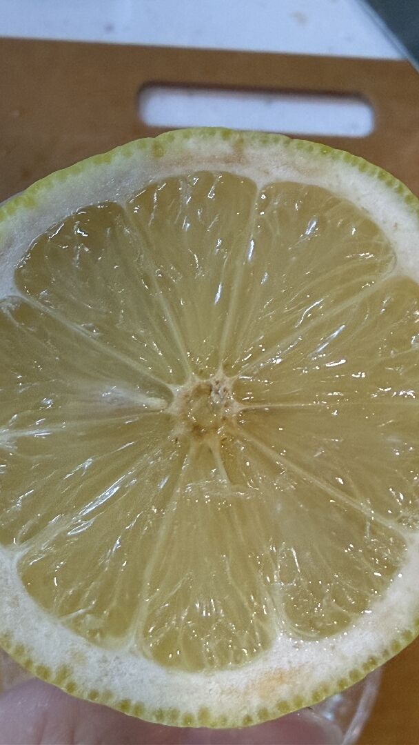 黃檸檬內中間變咖啡色，有非常細小的褐色顆粒